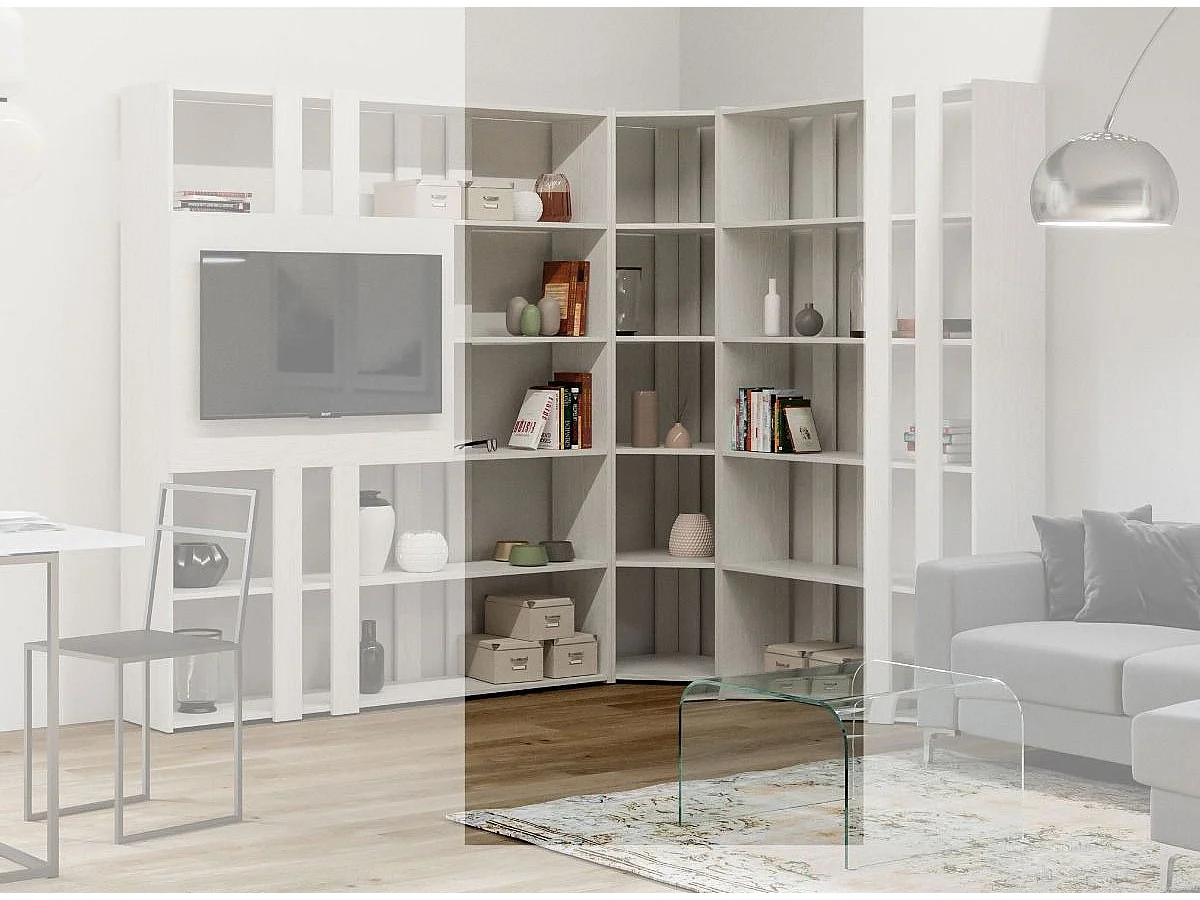 Bibliothèque d'angle 5 niveaux frêne blanc Kalo A L 60cm