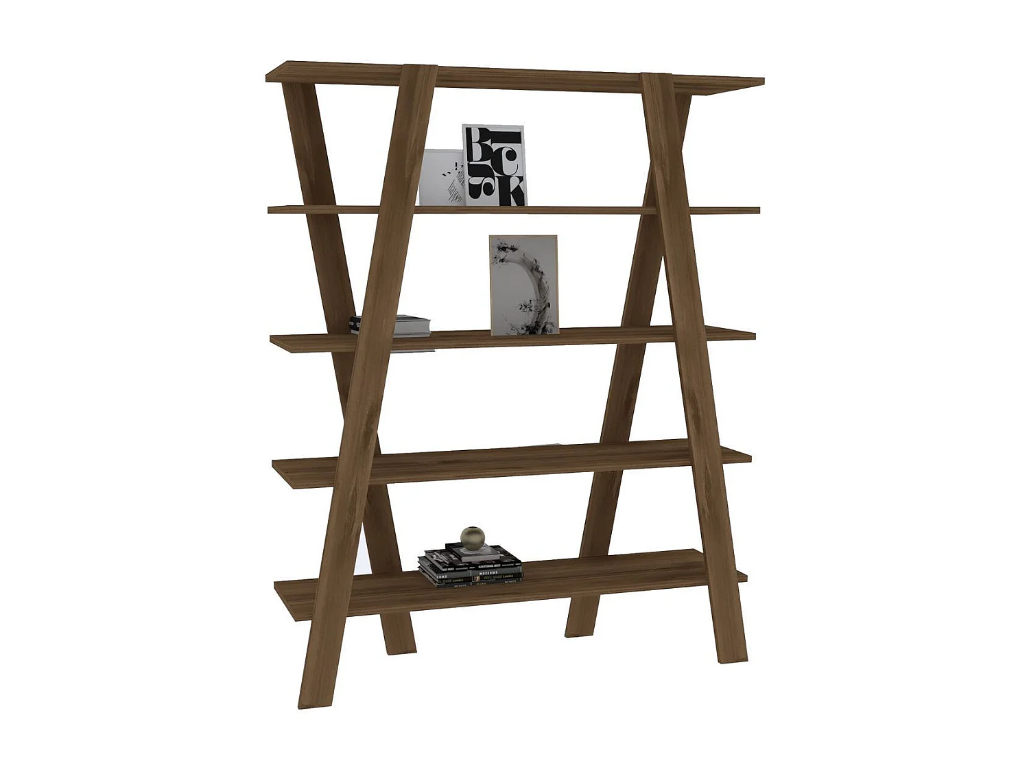 Librería escandinava de nogal – 120 x 150 x 25 cm – nogal – tablero de partículas revestido de melamina