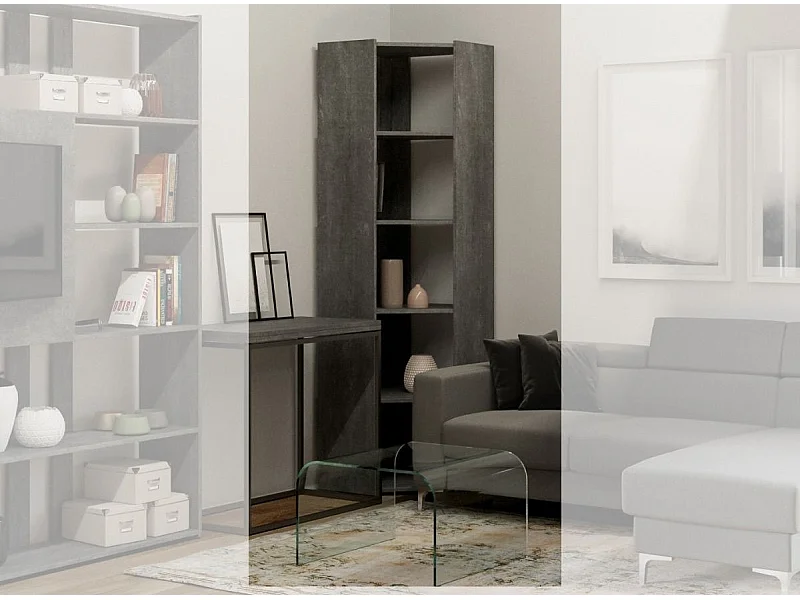 Bibliothèque d'angle 5 niveaux gris béton Kalo A L 60cm