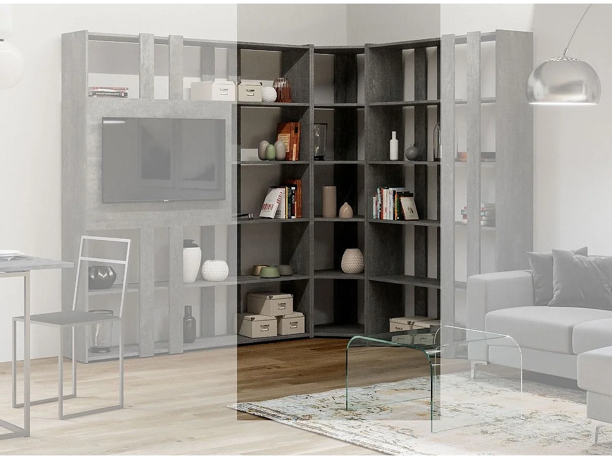 Bibliothèque d'angle 5 niveaux gris béton Kalo A L 60cm