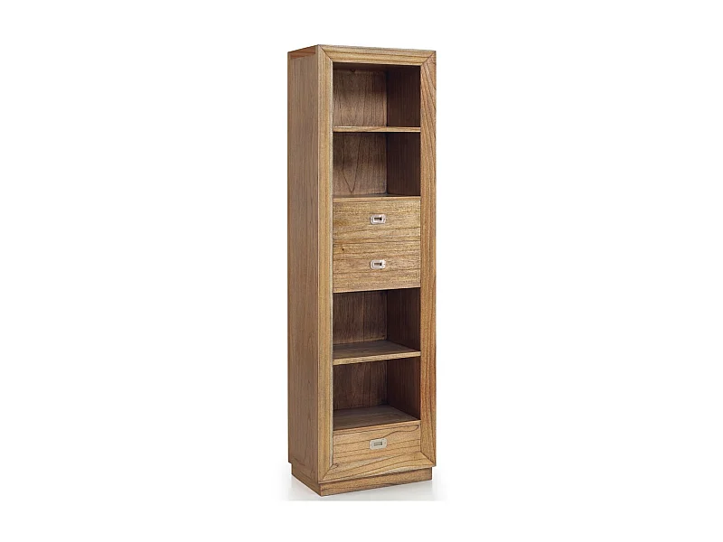 Mindy massief houten boekenkast naturel 3 laden 4 planken Mazari 55 cm