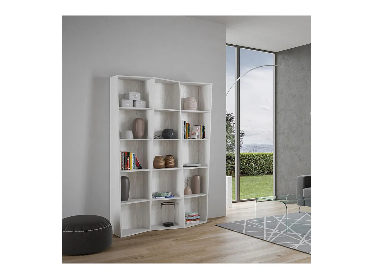 Librería de madera blanca desestructurada Brika 317 cm-Color Blanco-Anchura 137 cm