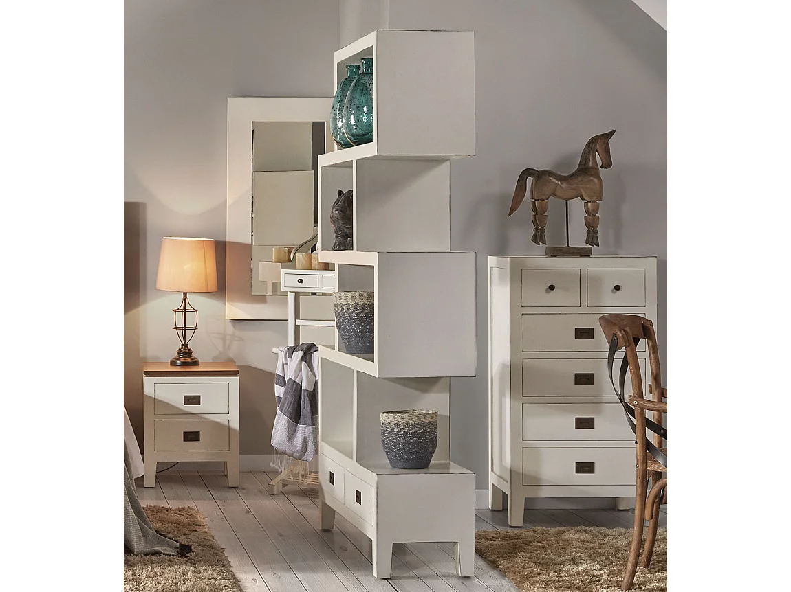 Librería Kourame de madera maciza de mindi blanco 100 cm
