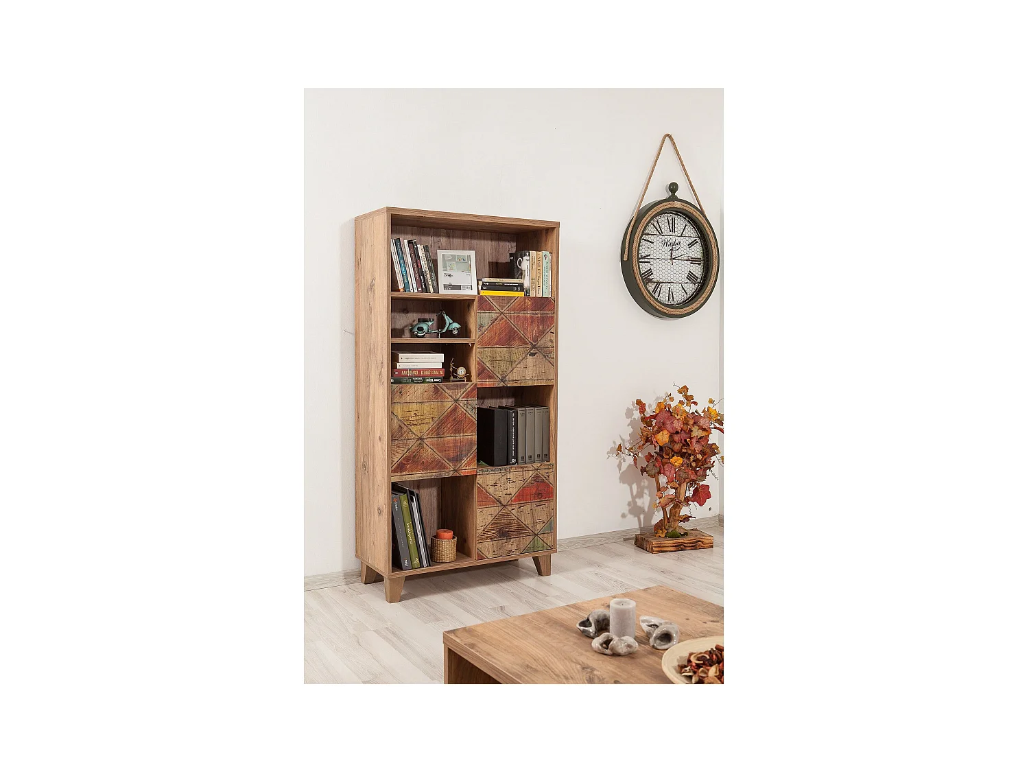Bibliothèque Casa L80cm Bois Motif Triangle Multicolore
