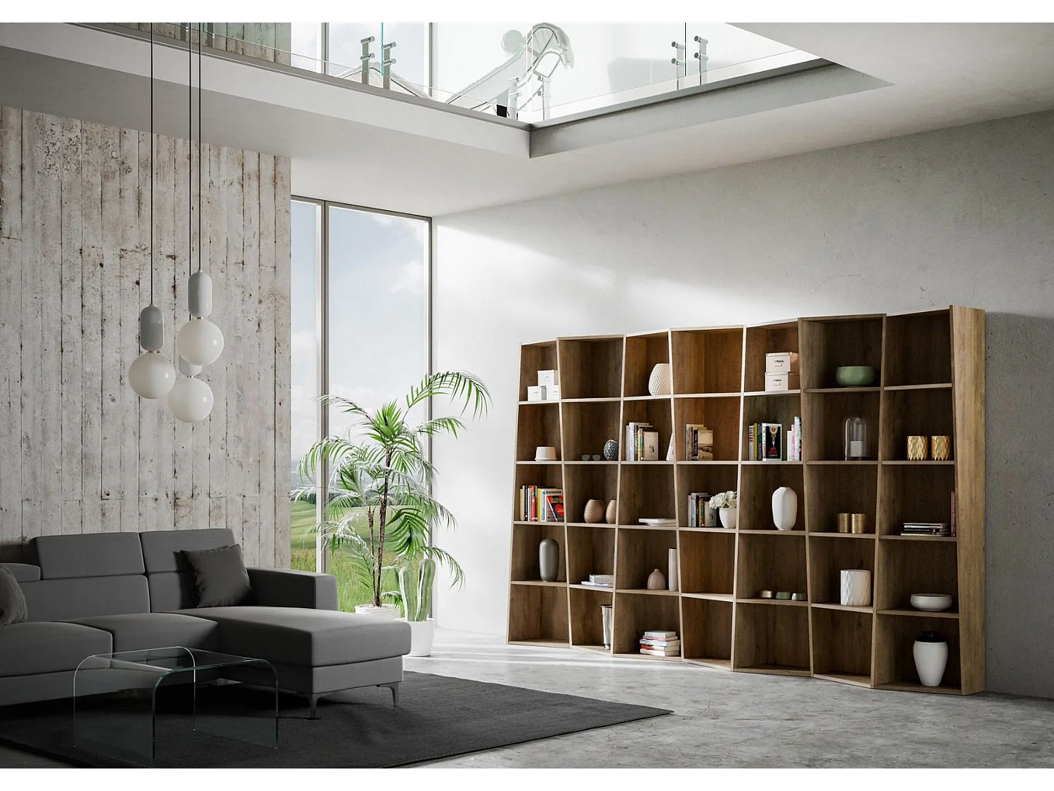 Bibliothèque moderne Trek 7 éléments noyer