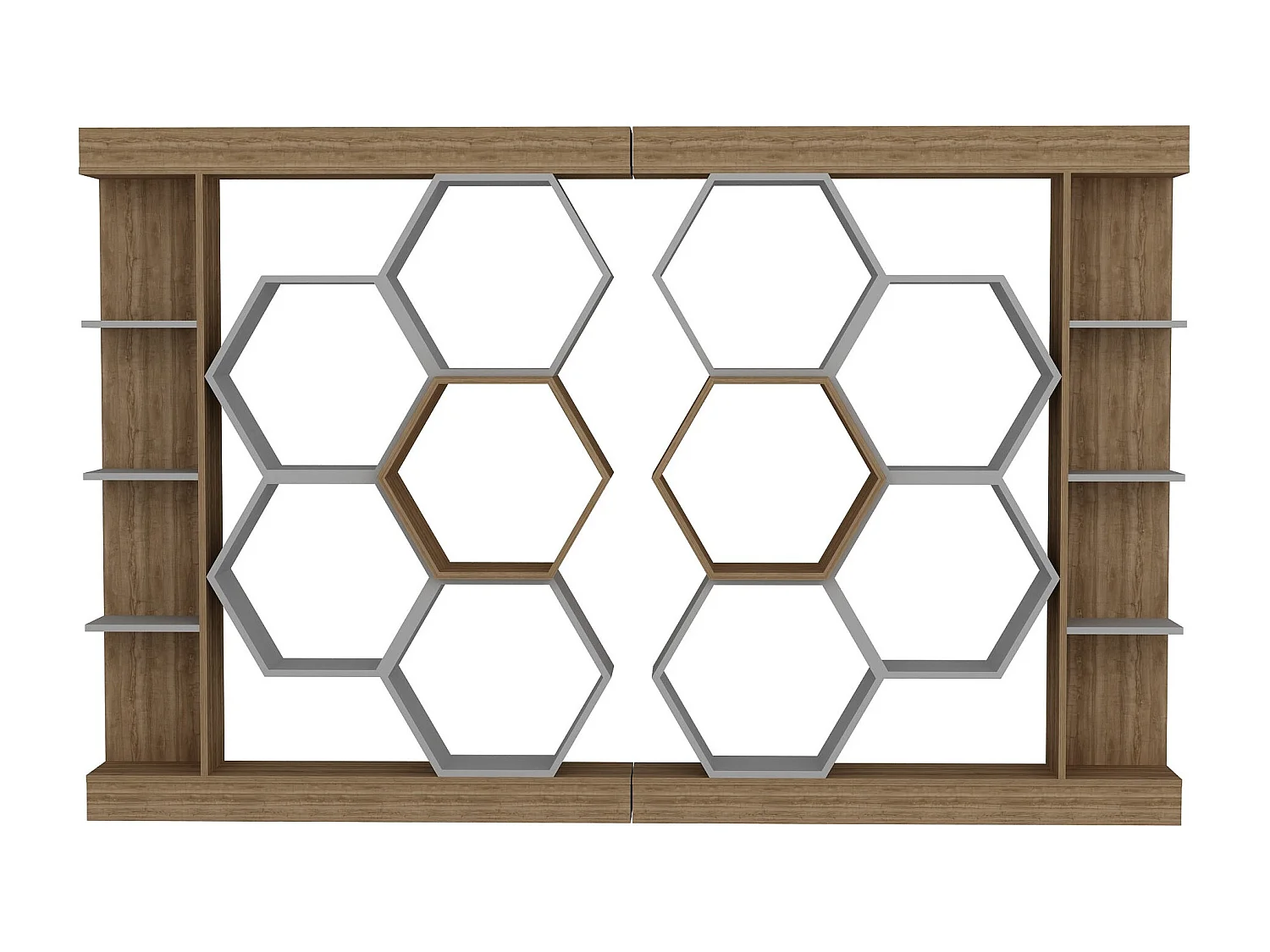 Estante moderna, branca e nogueira, 140 x 29,6 x 177,4 cm | Painel de partículas 100% revestido de melamina, 18 mm de espessura | Armazename