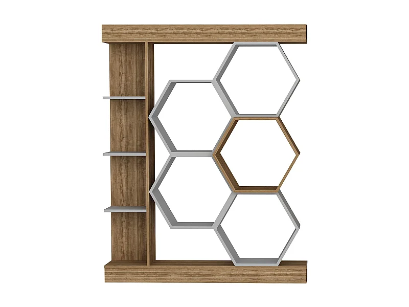 Estante moderna, branca e nogueira, 140 x 29,6 x 177,4 cm | Painel de partículas 100% revestido de melamina, 18 mm de espessura | Armazename