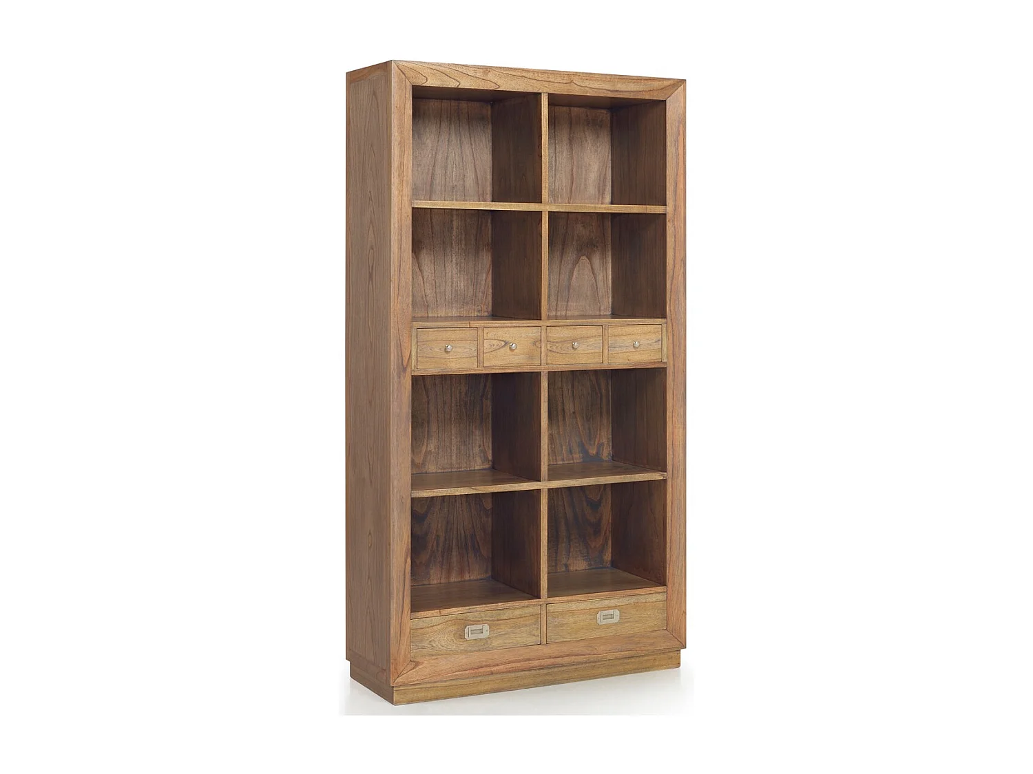 Bibliothèque en bois massif de Mindy naturel 6 tiroirs 8 compartiments Mazari 100cm