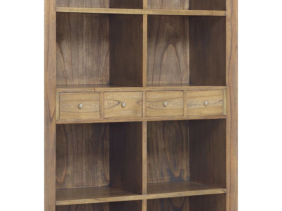 Bibliothèque en bois massif de Mindy naturel 6 tiroirs 8 compartiments Mazari 100cm