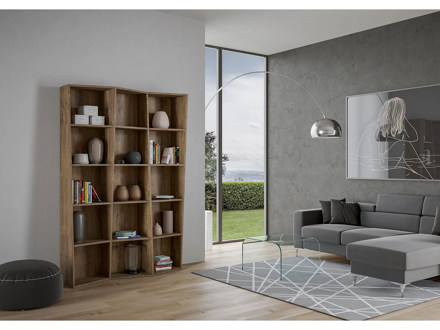 Modernes Bücherregal Trek 3 Module Nussbaum