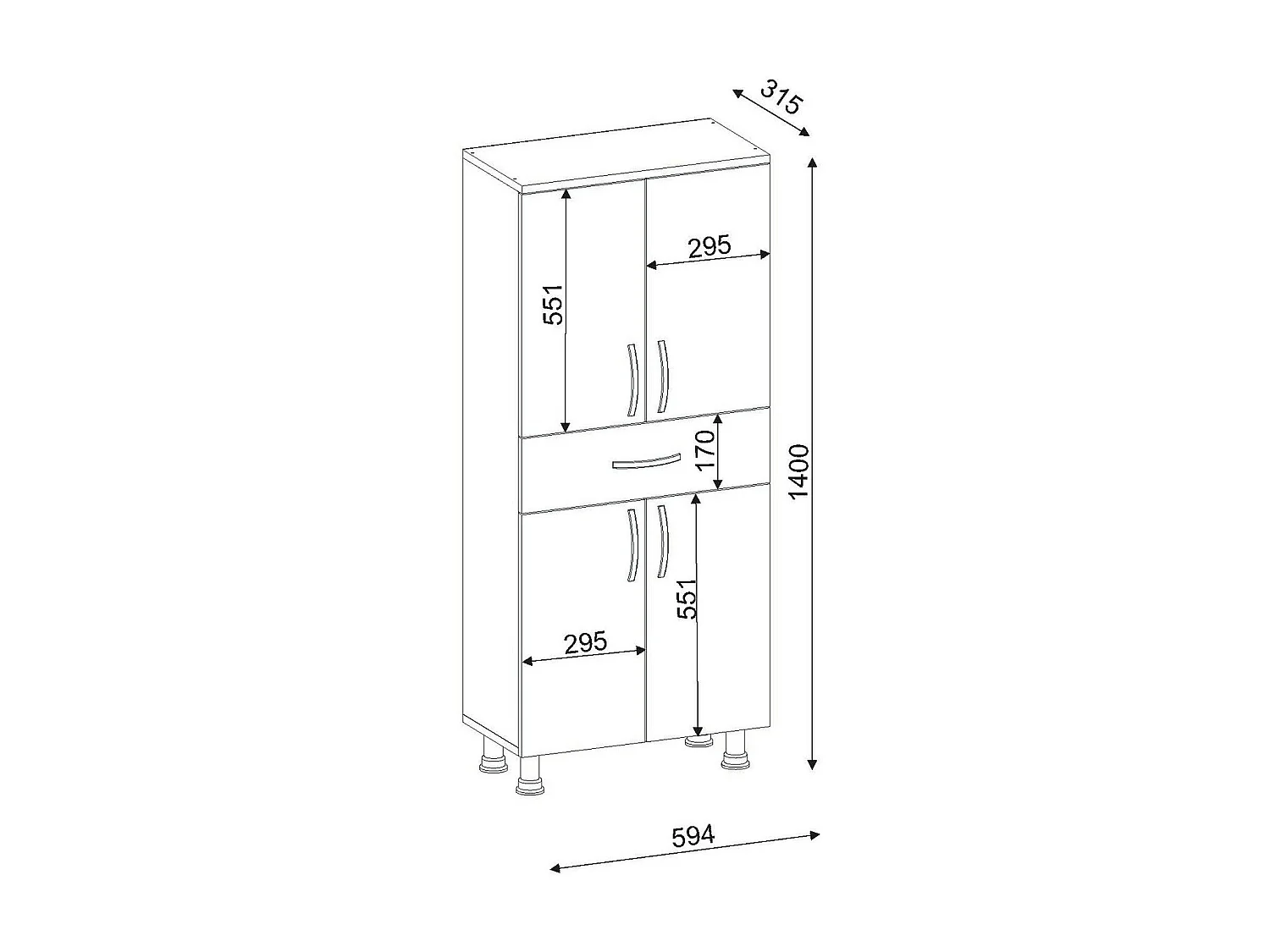 Armoire de salle de bain 4 portes 1 tiroir bois blanc 59.4cm