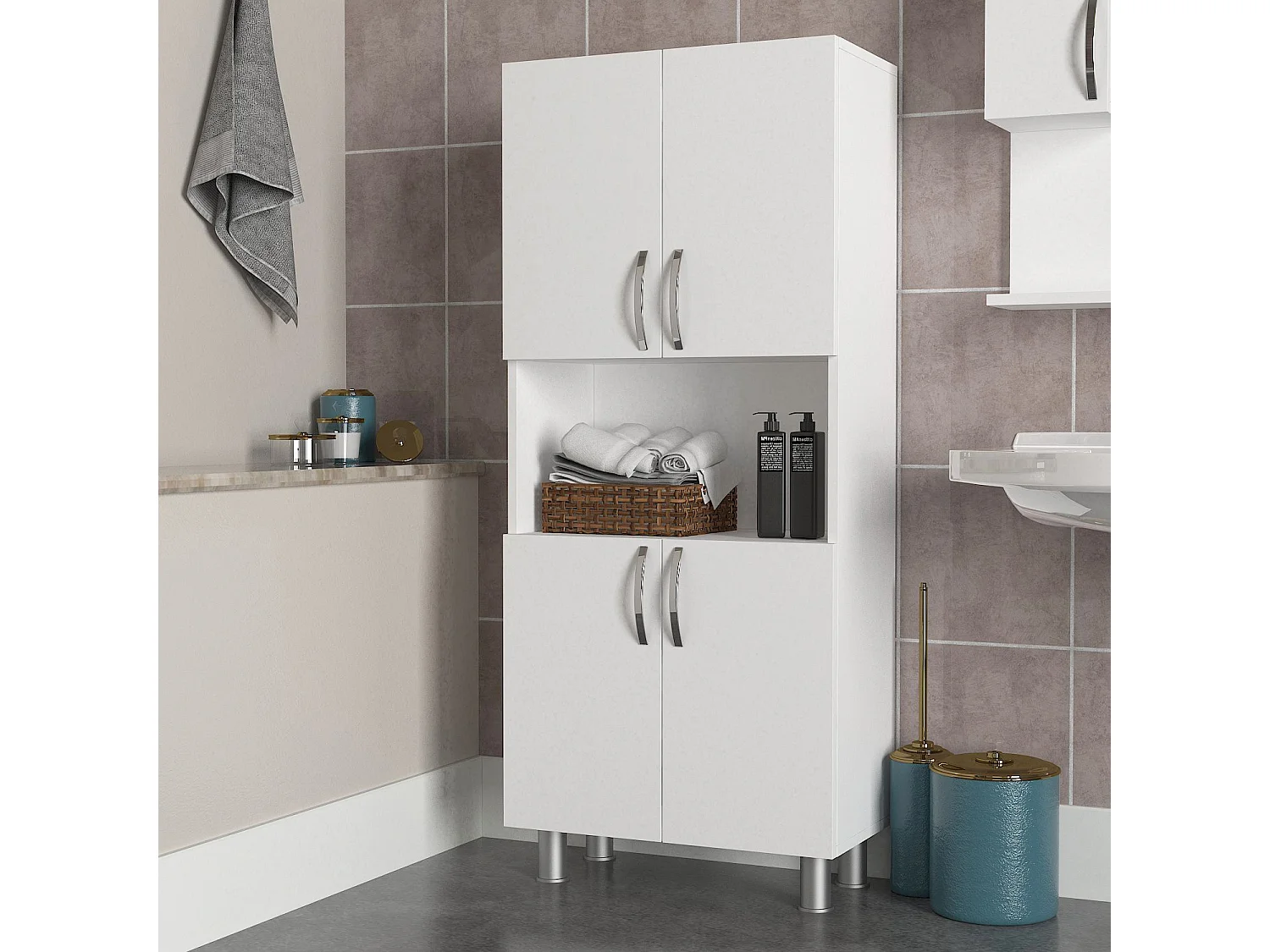 Armoire de salle de bain 4 portes bois blanc 59.4cm