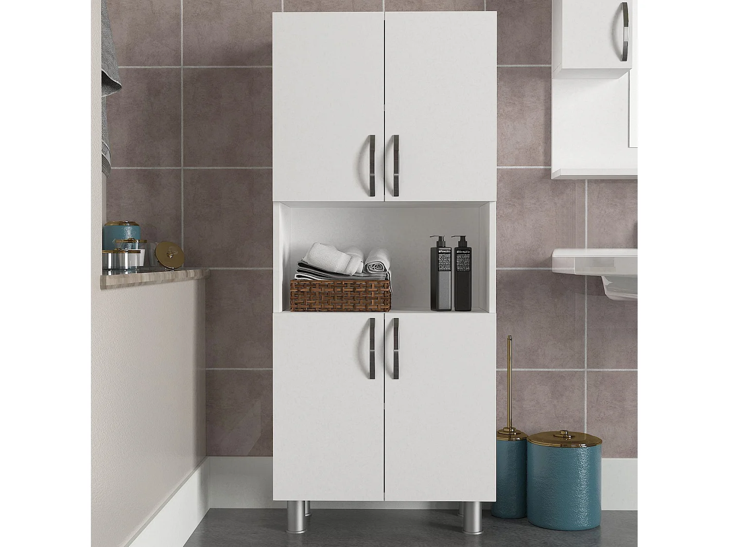 Armoire de salle de bain 4 portes bois blanc 59.4cm