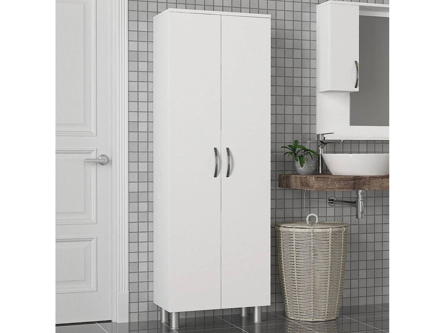 Estante de baño Kailua 674, Blanco, Colocada, Número de puertas: 2.00, 162x59x32cm