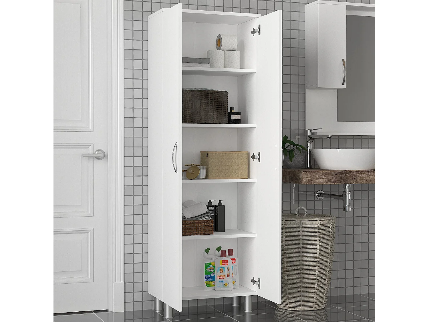 Estante de baño Kailua 674, Blanco, Colocada, Número de puertas: 2.00, 162x59x32cm