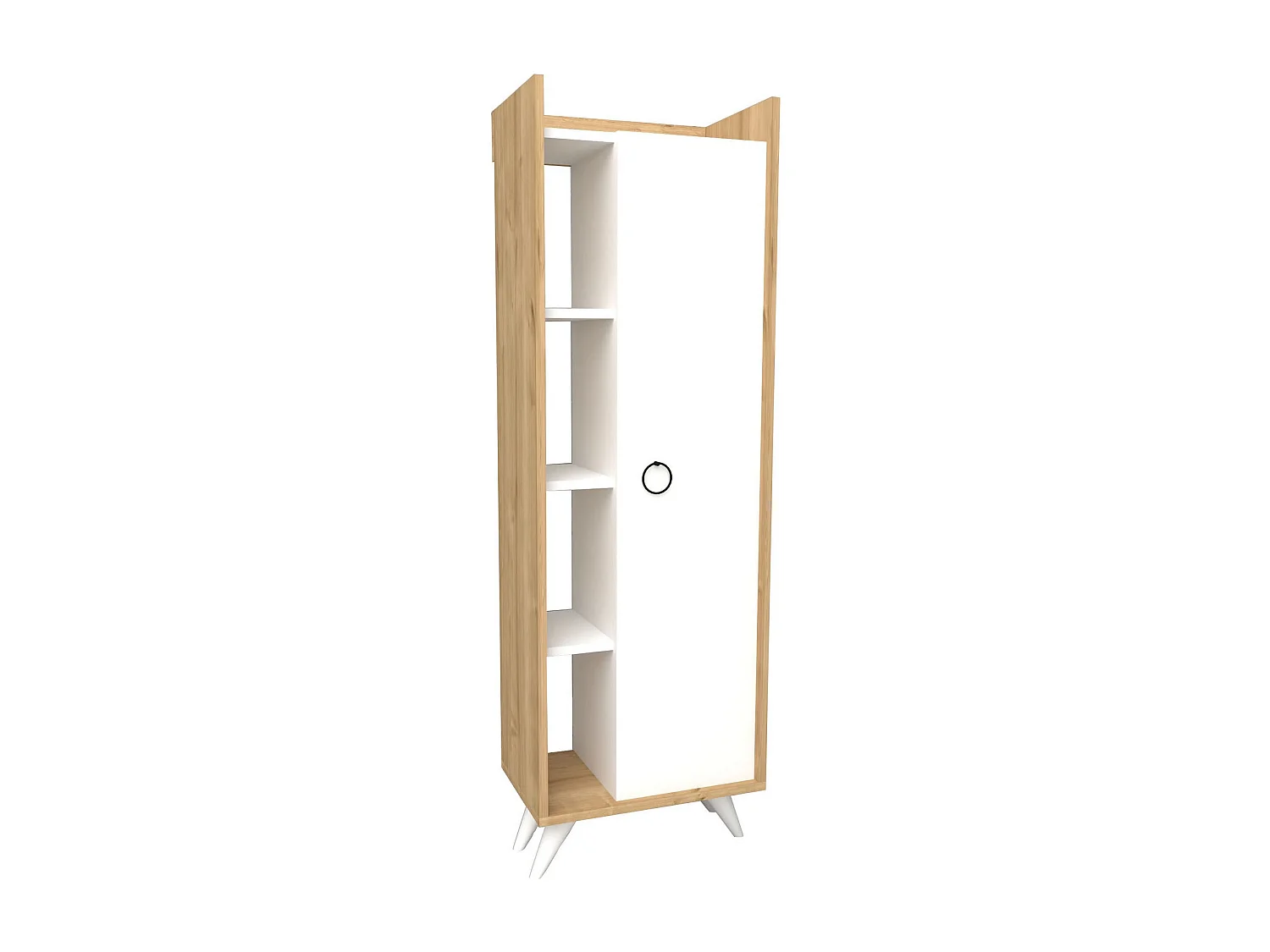Colonne de salle de bain 1 porte 3 etagères bois blanc et naturel Vima 50cm
