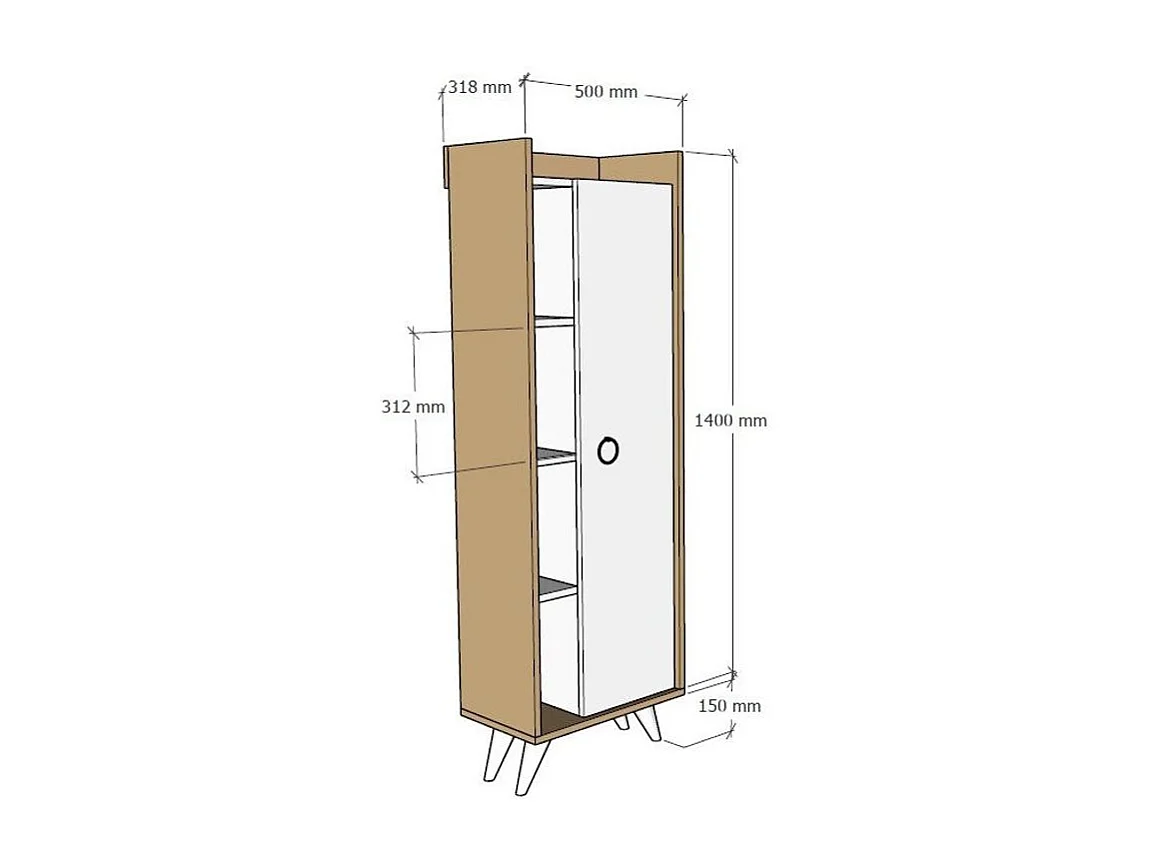 Colonne de salle de bain 1 porte 3 etagères bois blanc et naturel Vima 50cm