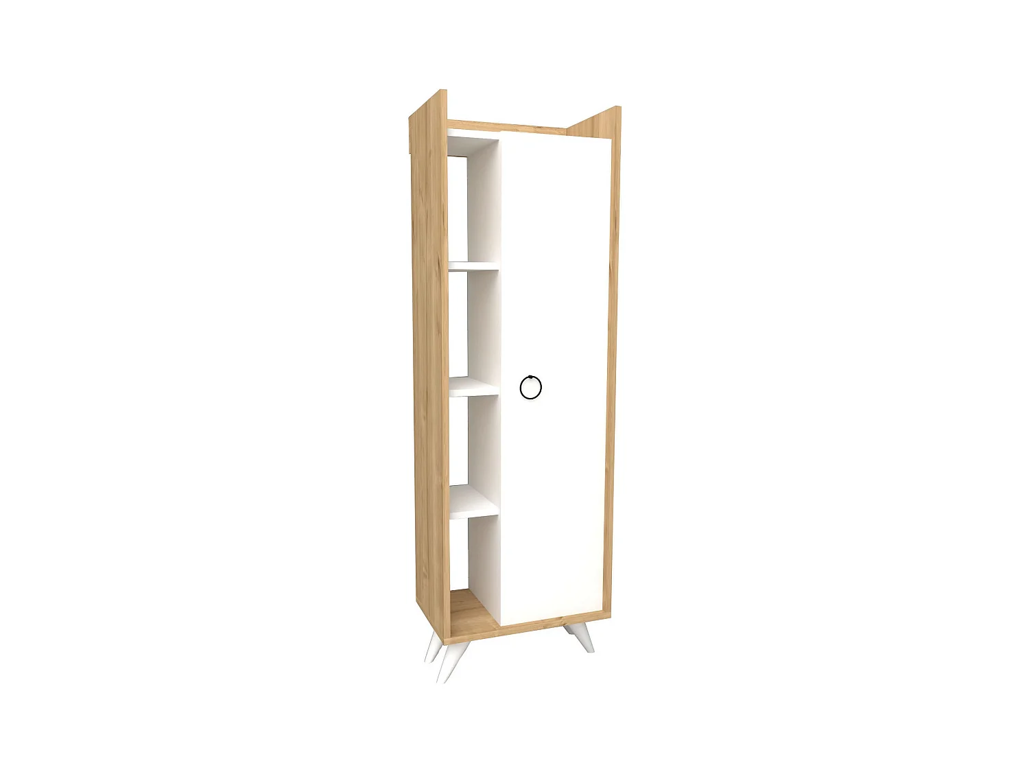 Colonne de salle de bain 1 porte 3 etagères bois blanc et naturel Vima 50cm