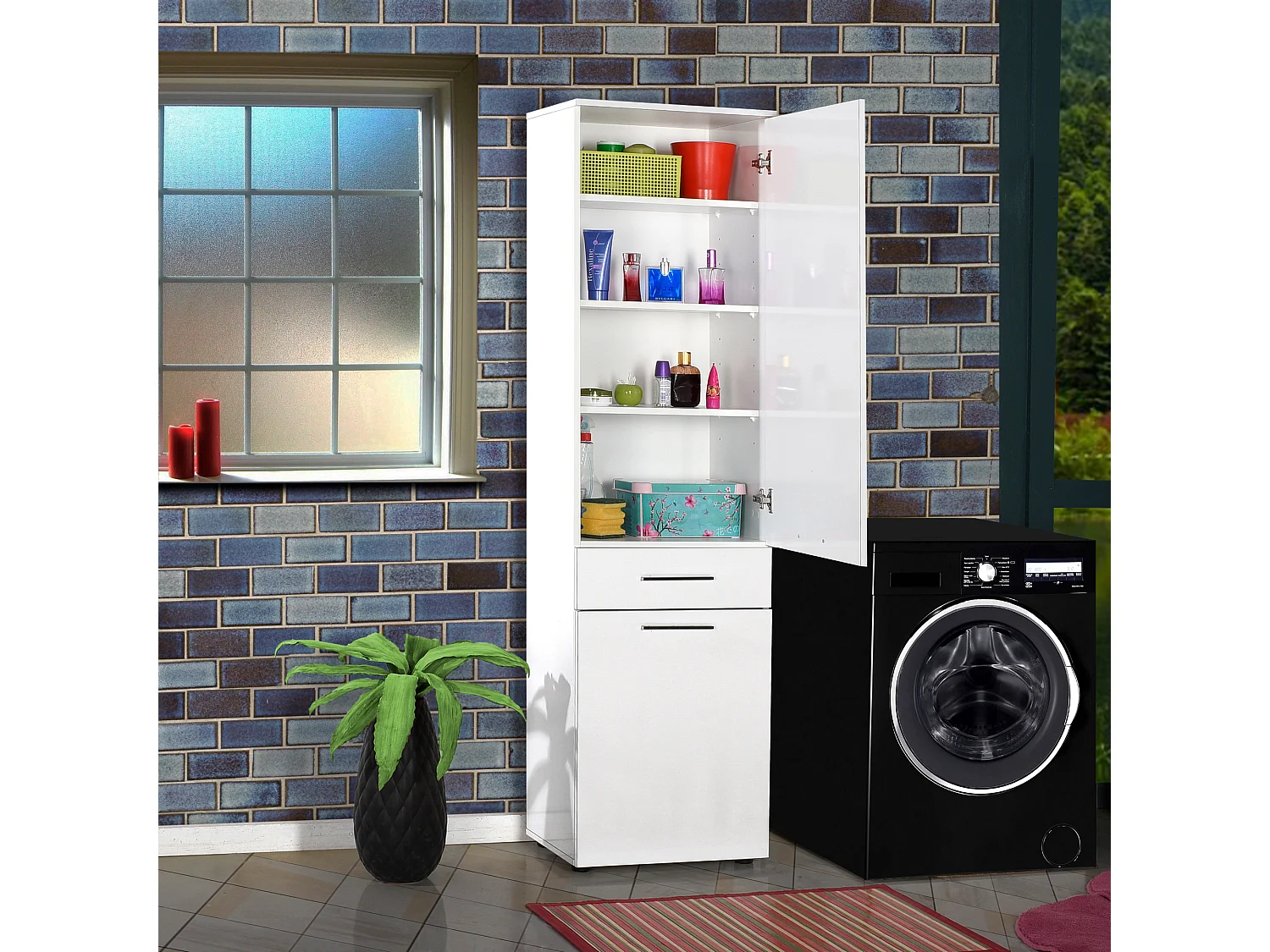 Colonne de rangement polyvalente blanche Lika 52cm