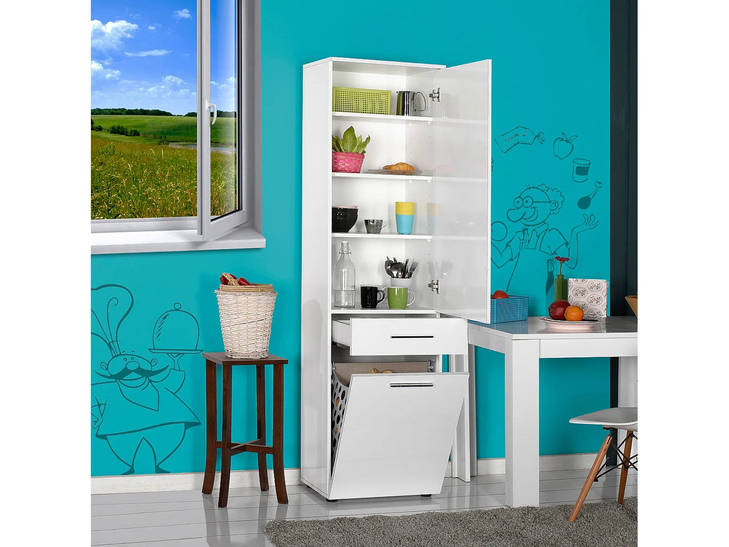 Colonne de rangement polyvalente blanche Lika 52cm