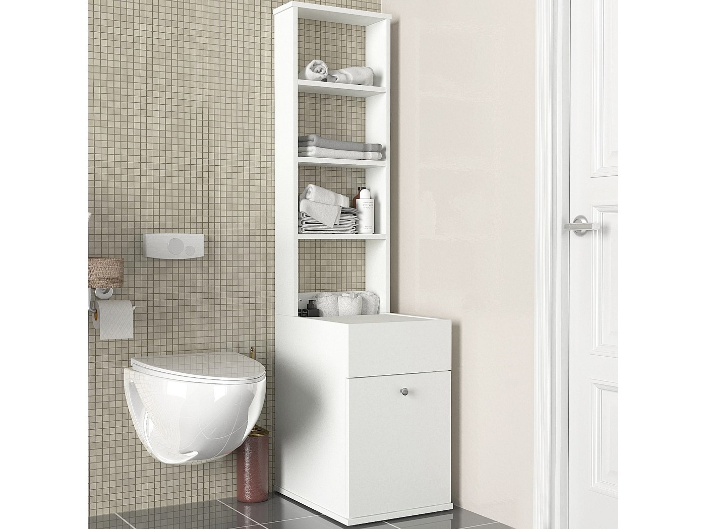 Armoire de rangement de toilette bois blanc 39.6cm