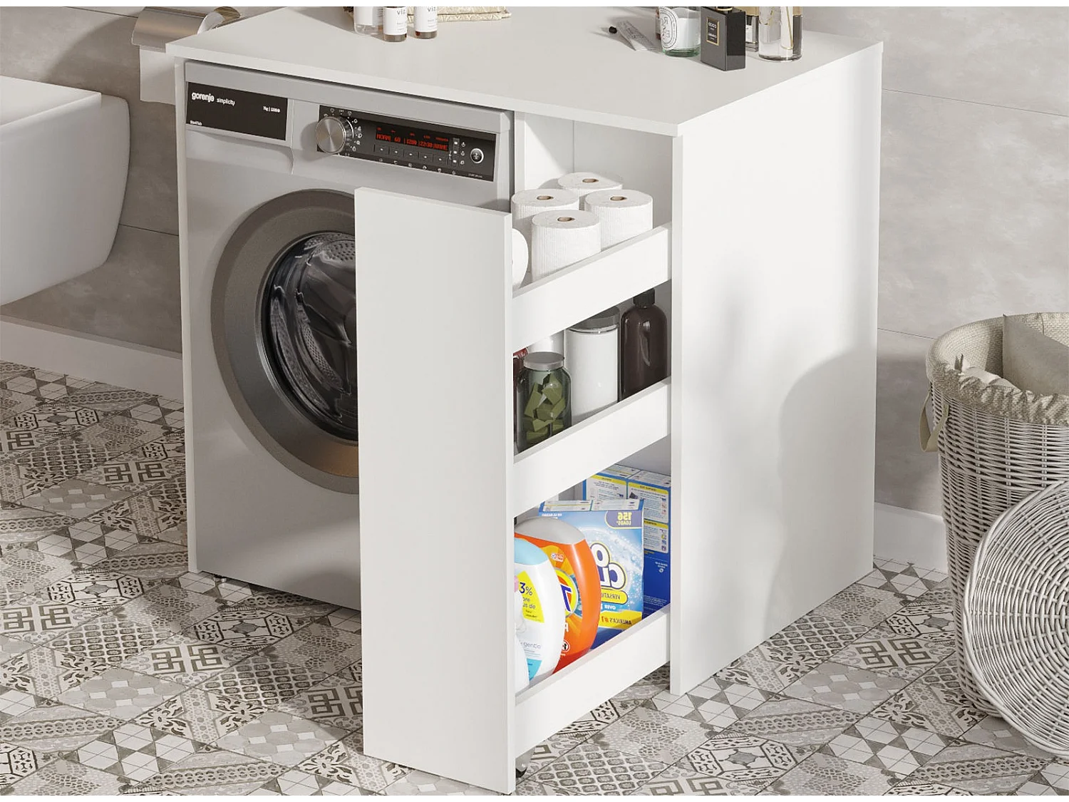 Armoire de Rangement pour Machine à Laver en Bois Blanc