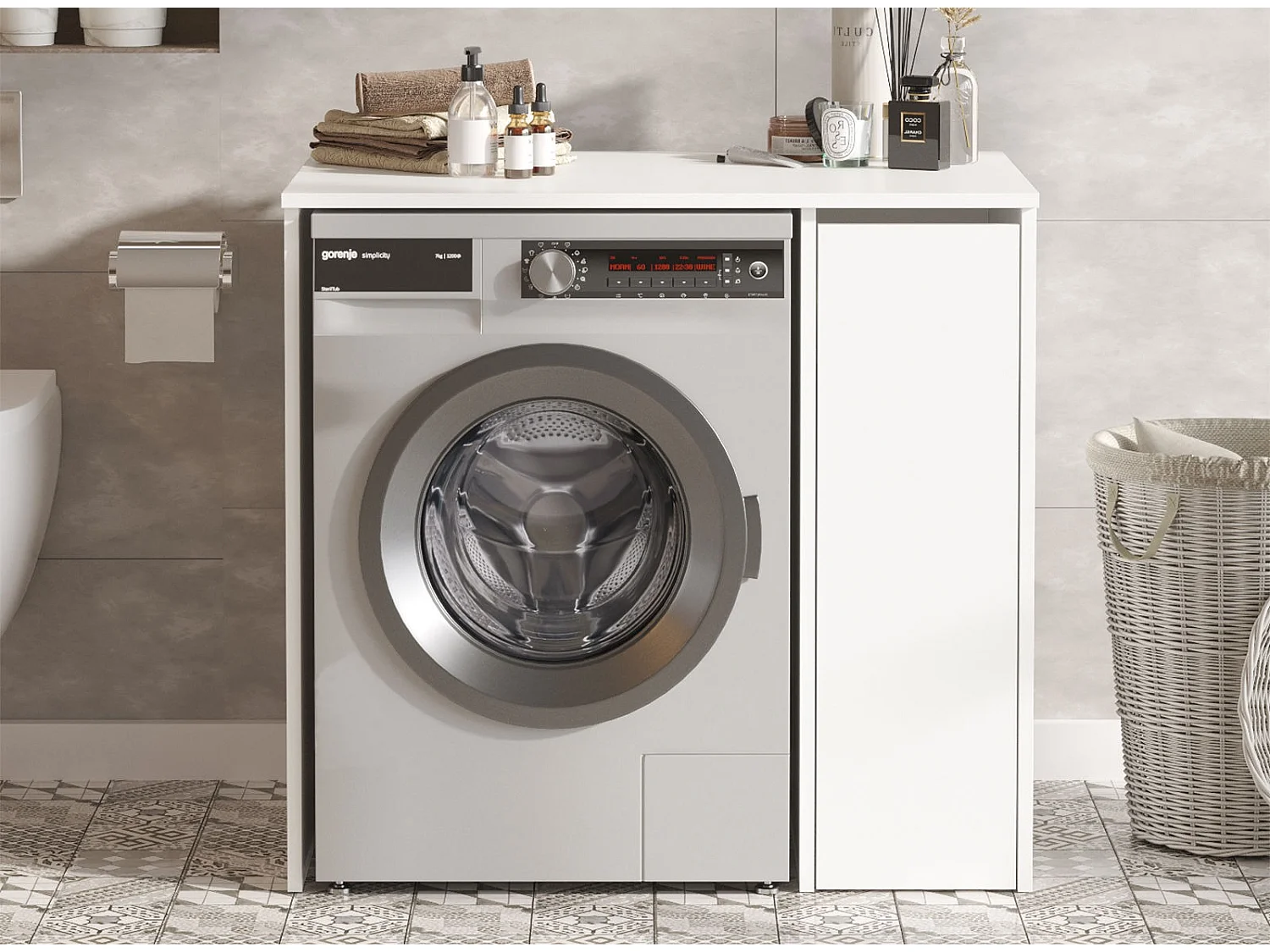 Armoire de Rangement pour Machine à Laver en Bois Blanc