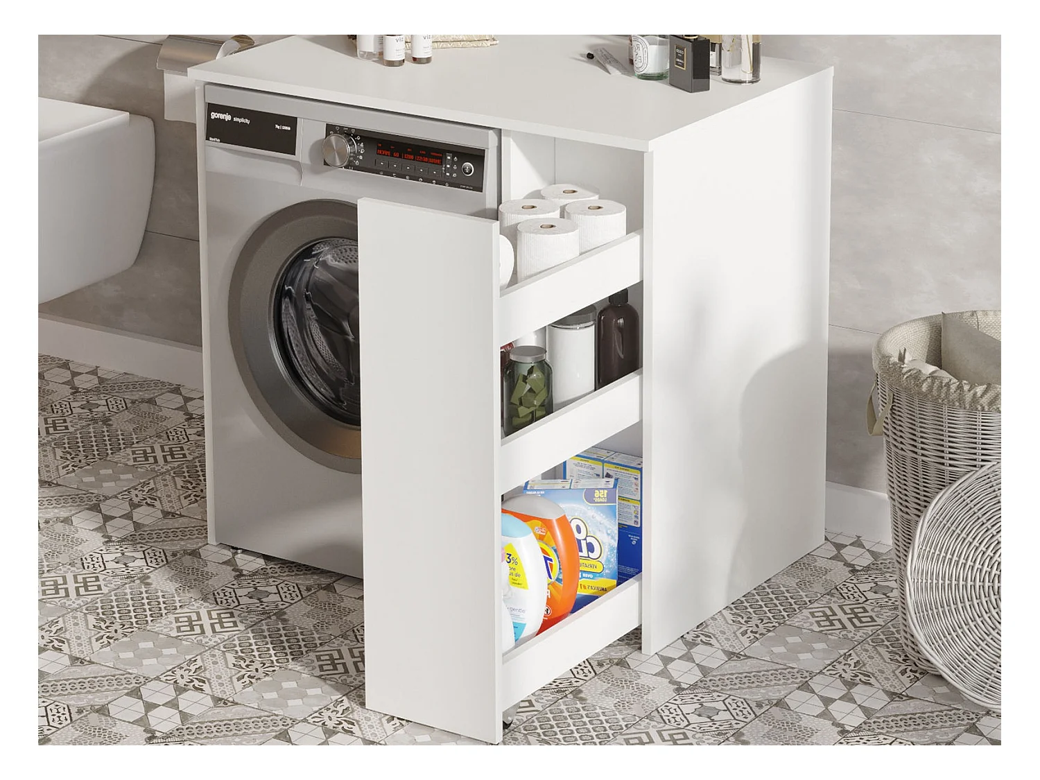 Armoire de Rangement pour Machine à Laver en Bois Blanc