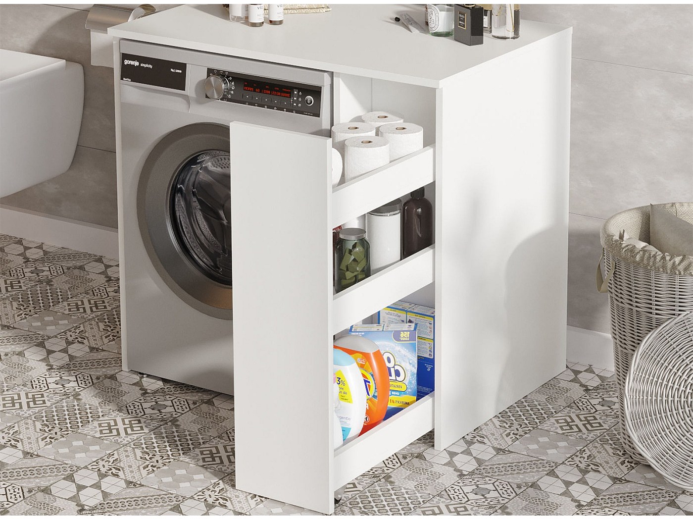 Armoire de Rangement pour Machine à Laver en Bois Blanc