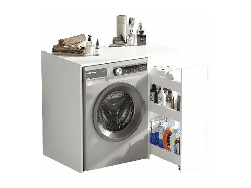 Witte houten wasmachineopbergkast