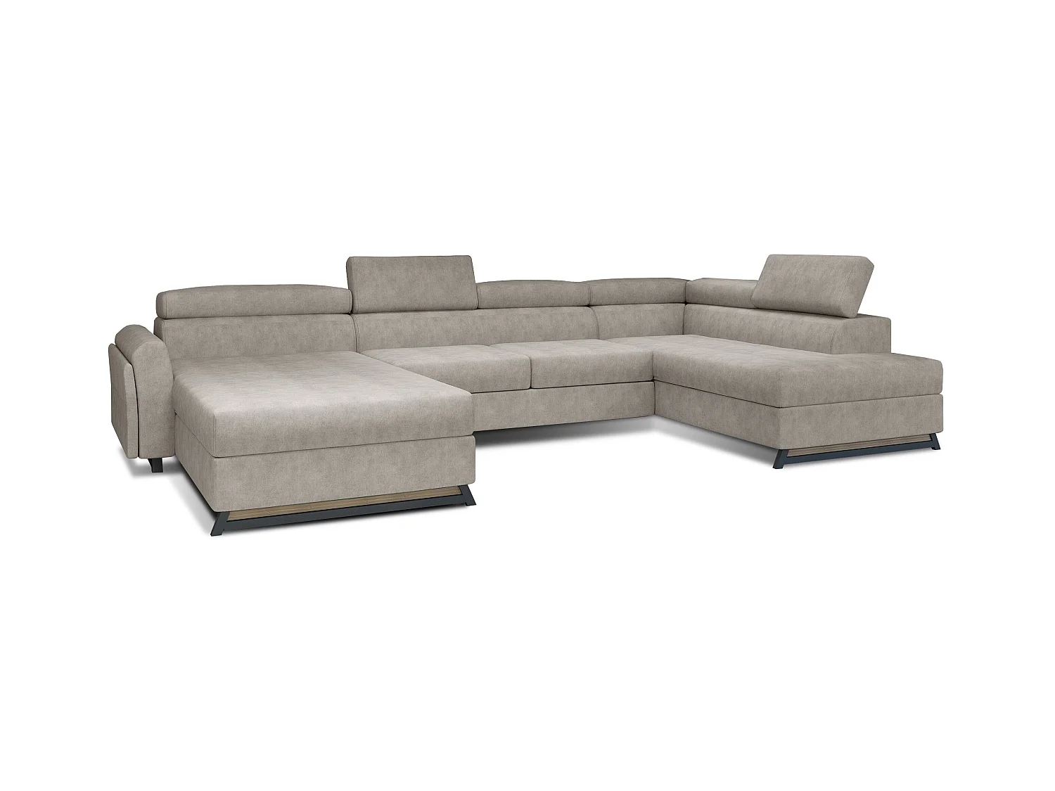 Grand canapé panoramique convertible tissu beige avec coffre Konba 370cm-Coffre de rangement à droite