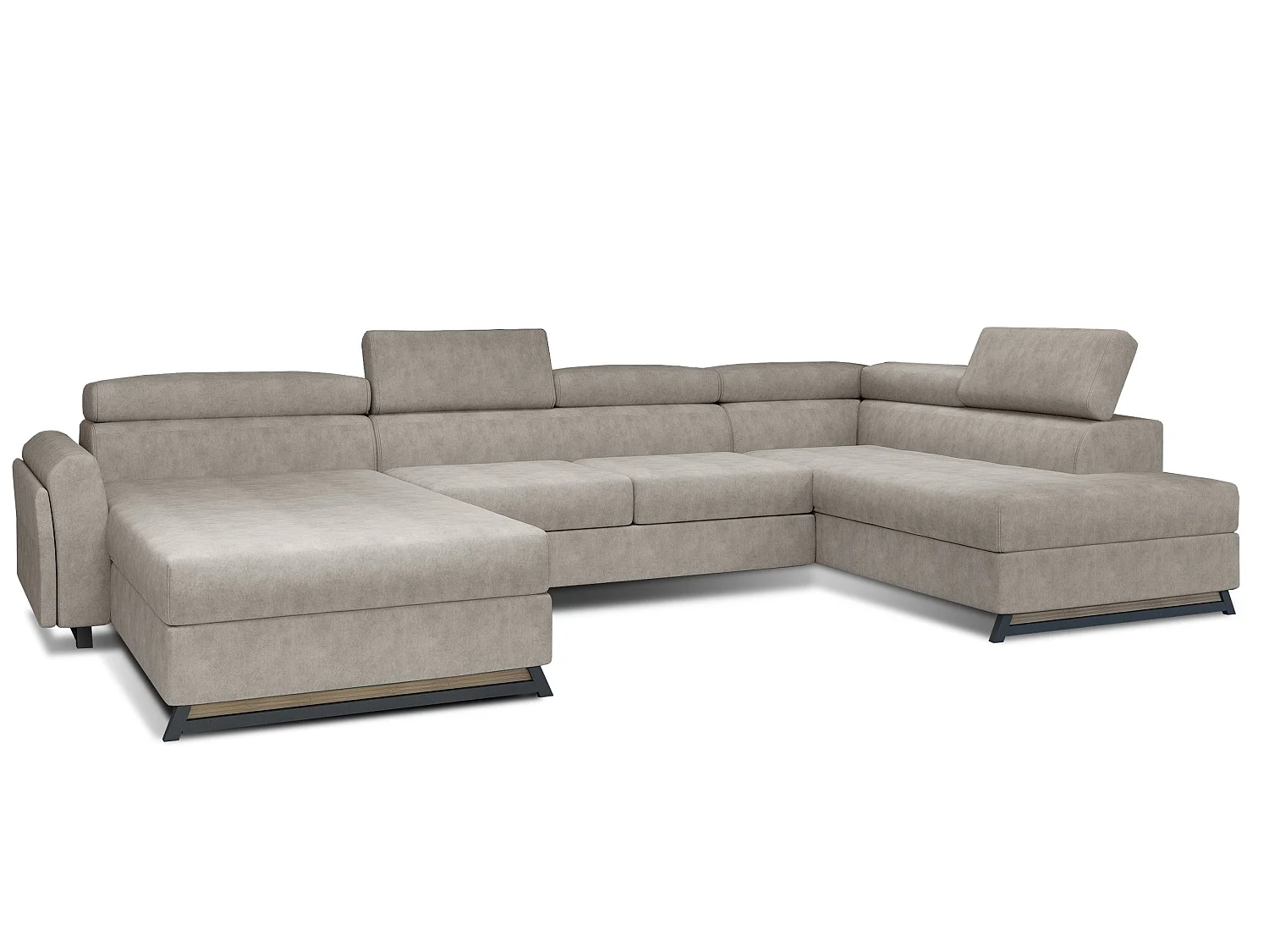 Grand canapé panoramique convertible tissu beige avec coffre Konba 370cm-Coffre de rangement à droite