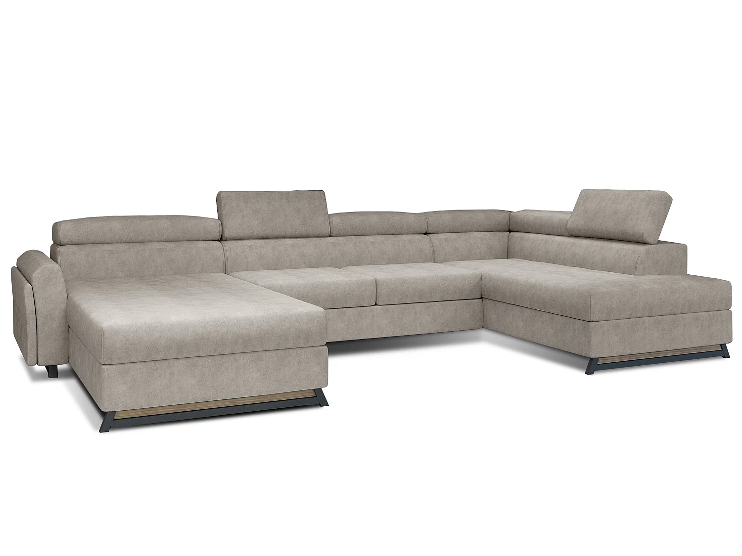 Grand canapé panoramique convertible tissu beige avec coffre Konba 370cm-Coffre de rangement à droite