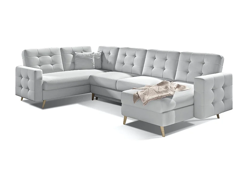 Canapé panoramique convertible capitonné simili cuir blanc Anska 320cm