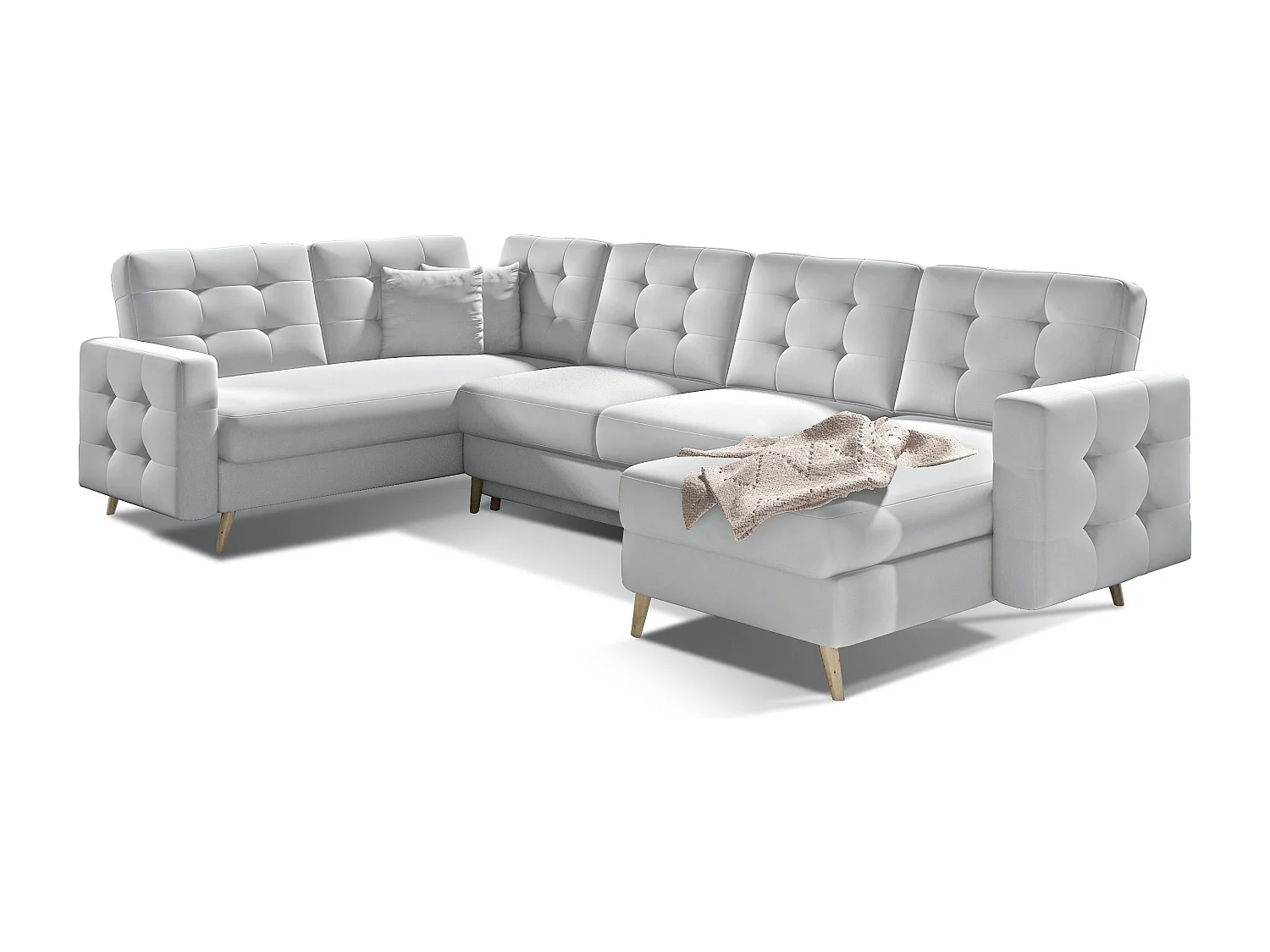 Canapé panoramique convertible capitonné simili cuir blanc Anska 320cm