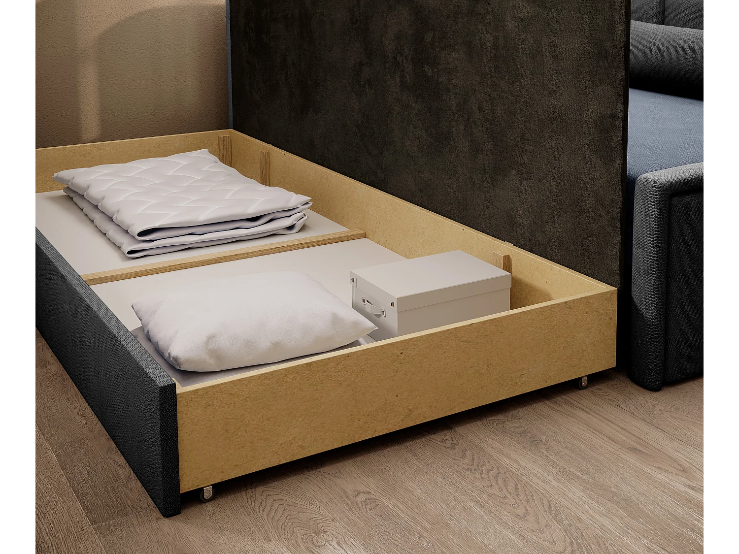 Canapé banquette convertible 3 places tissu doux Figo 214cm-Couleur Gris clair-angle gauche