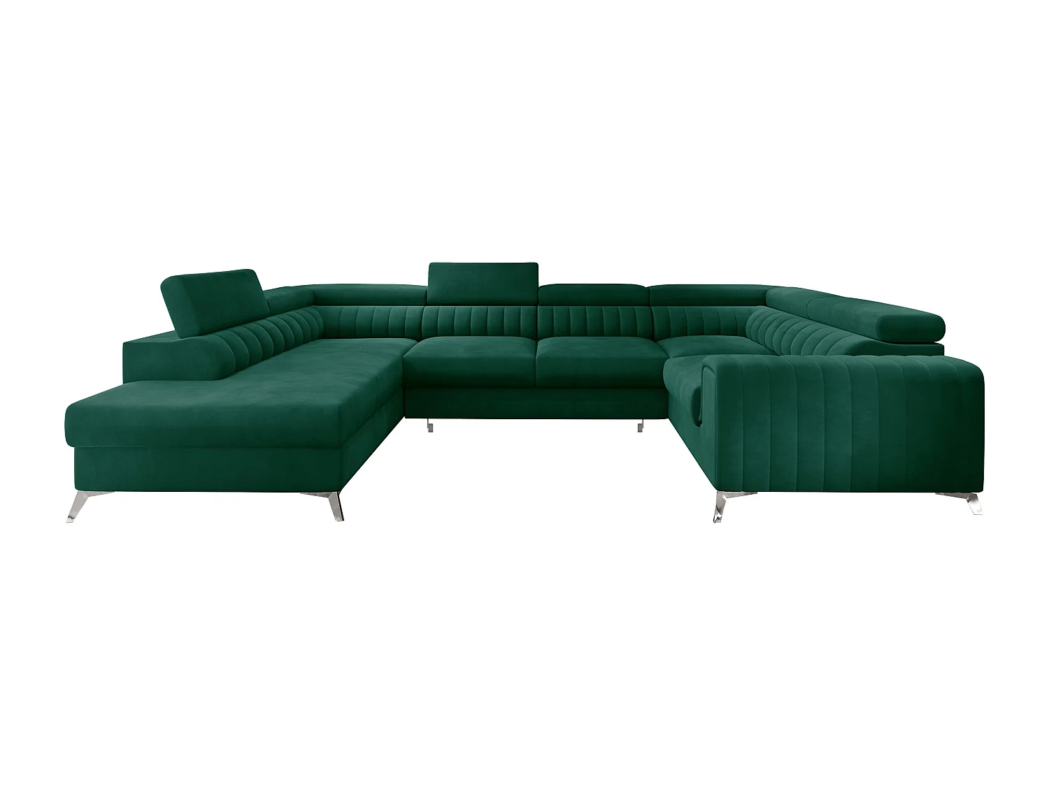 Canapé panoramique convertible velours vert avec coffre de rangement Louve 340cm-Coffre de rangement à gauche