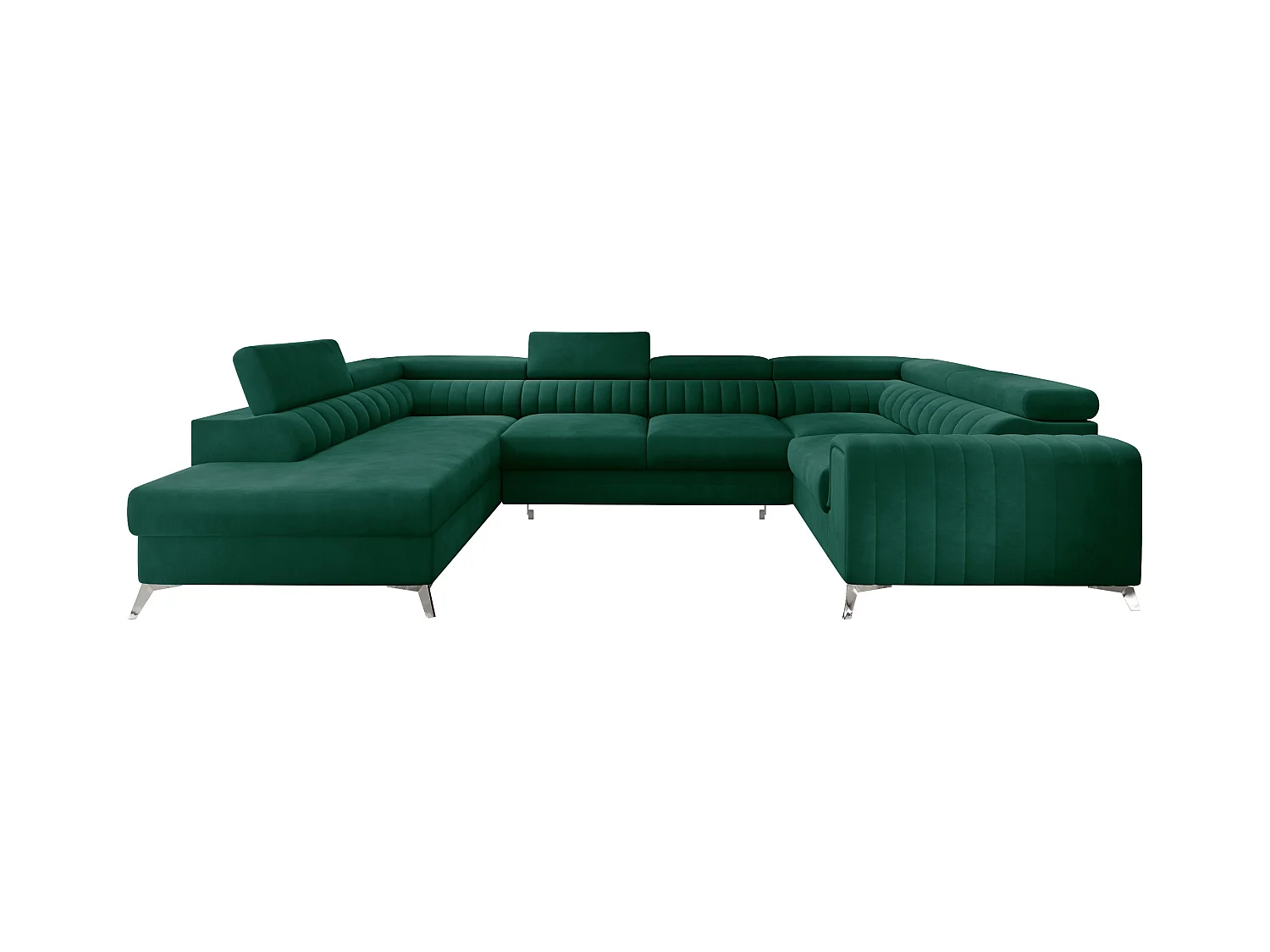 Canapé panoramique convertible velours vert avec coffre de rangement Louve 340cm-Coffre de rangement à gauche
