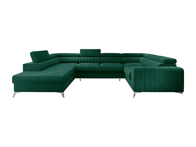 Canapé panoramique convertible velours vert avec coffre de rangement Louve 340cm-Coffre de rangement à gauche