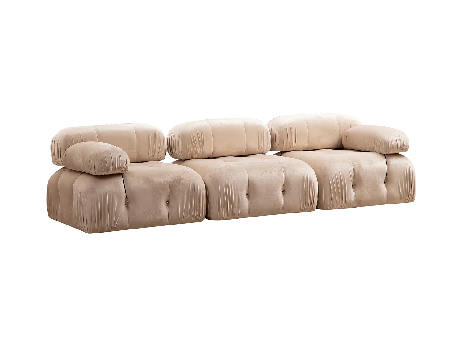 Canapé modulable 3 places velours Bubble-Couleur Beige clair