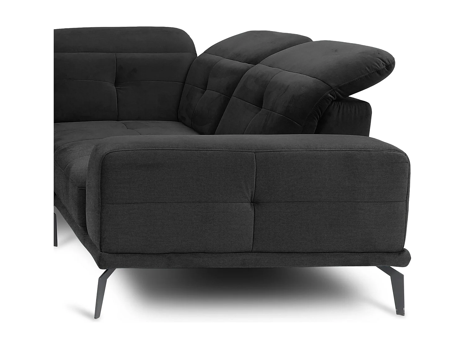 Canapé panoramique design tissu doux noir têtières angle droit avec accoudoir Stan 350cm