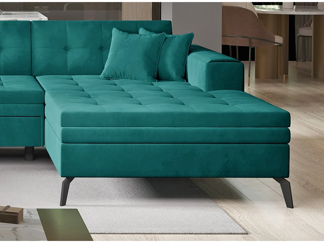 Canapé panoramique convertible velours capitonné vert Romy 350cm