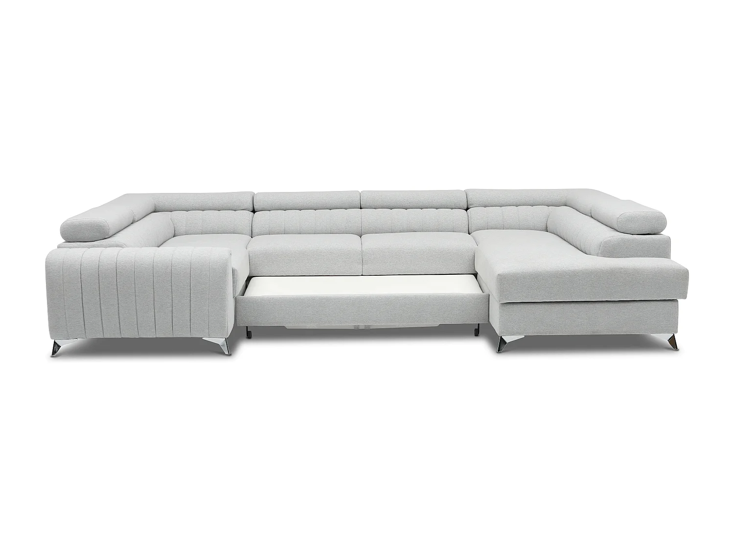 Canapé panoramique convertible tissu anthracite avec coffre de rangement Louve 340cm-Coffre de rangement à droite