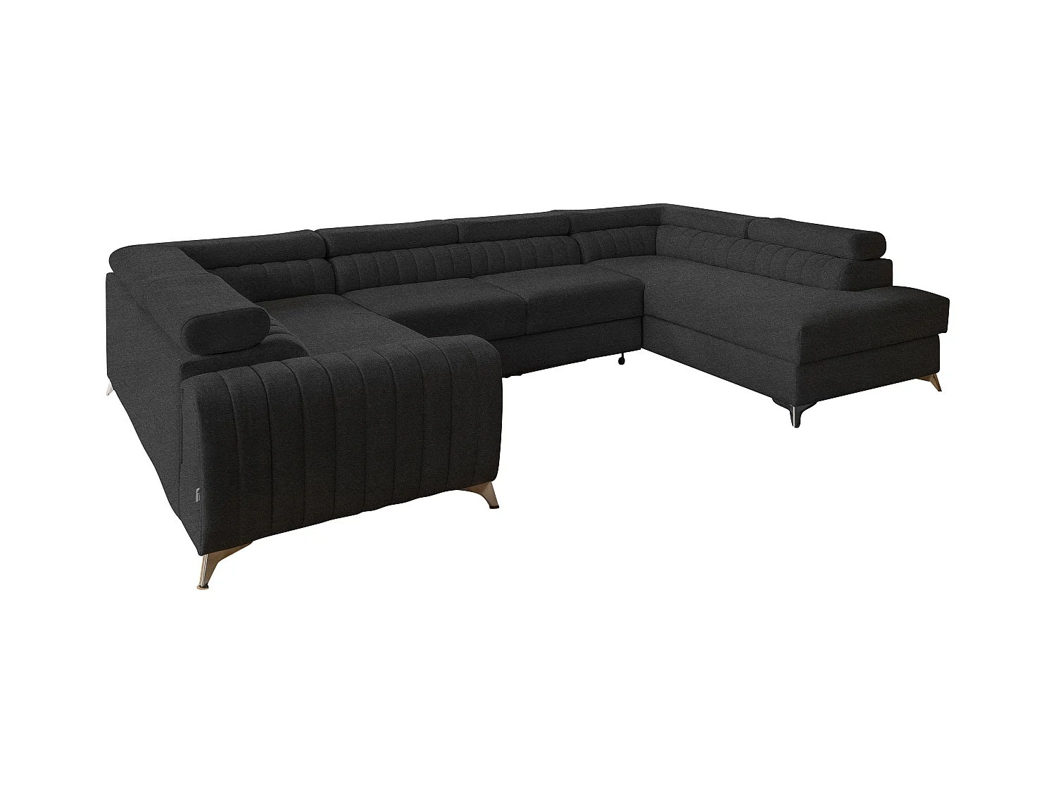 Canapé panoramique convertible tissu anthracite avec coffre de rangement Louve 340cm-Coffre de rangement à droite