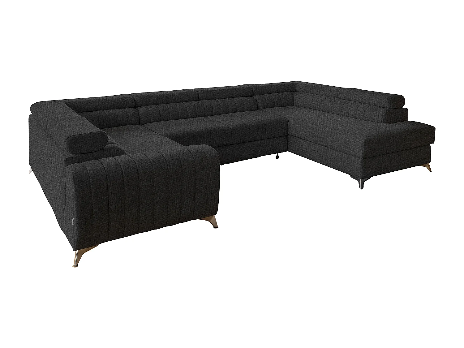 Canapé panoramique convertible tissu anthracite avec coffre de rangement Louve 340cm-Coffre de rangement à droite