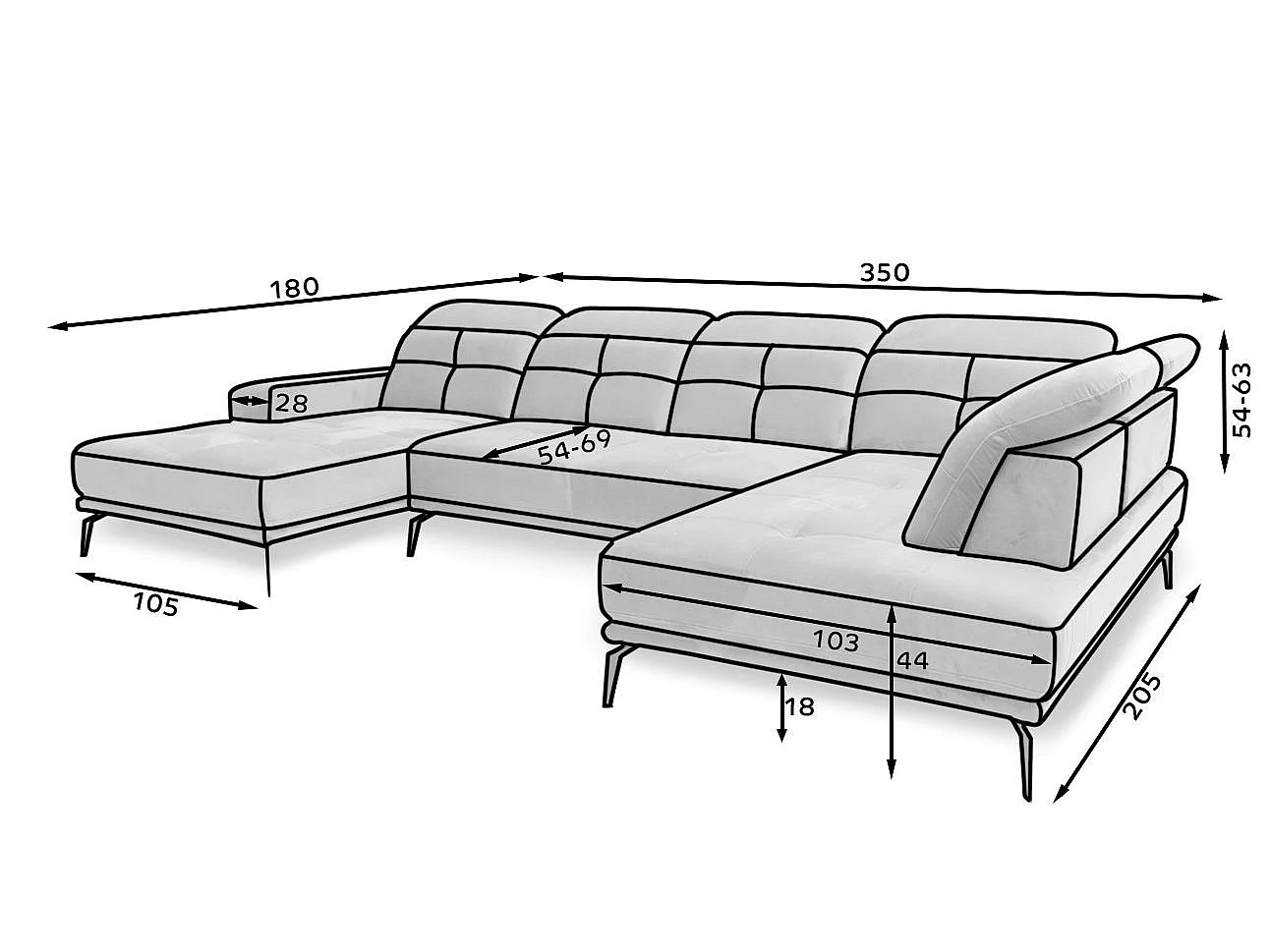Canapé panoramique moderne simili cuir beige clair angle droit Versus 350cm