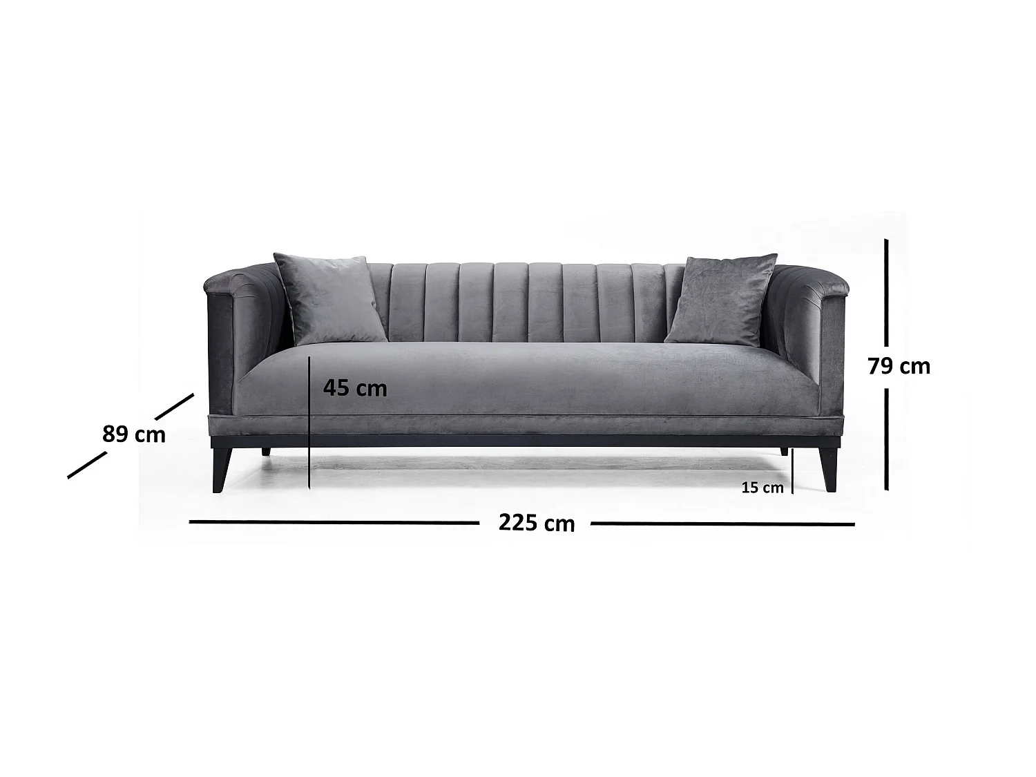 Canapé 3 places velours gris Robina 190cm