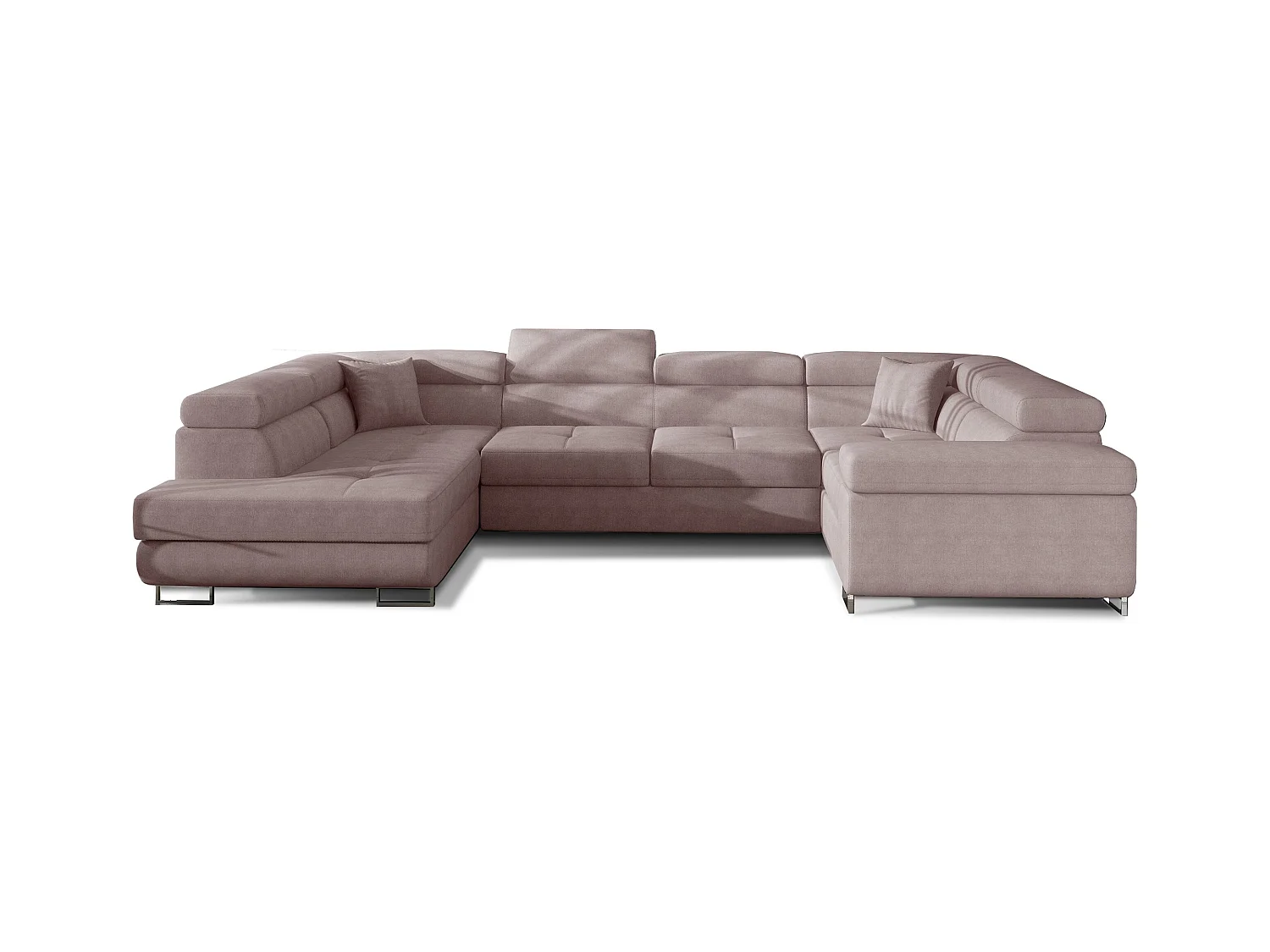 Canapé convertible U gauche tissu rose clair avec coffre de rangement Tovy 340cm