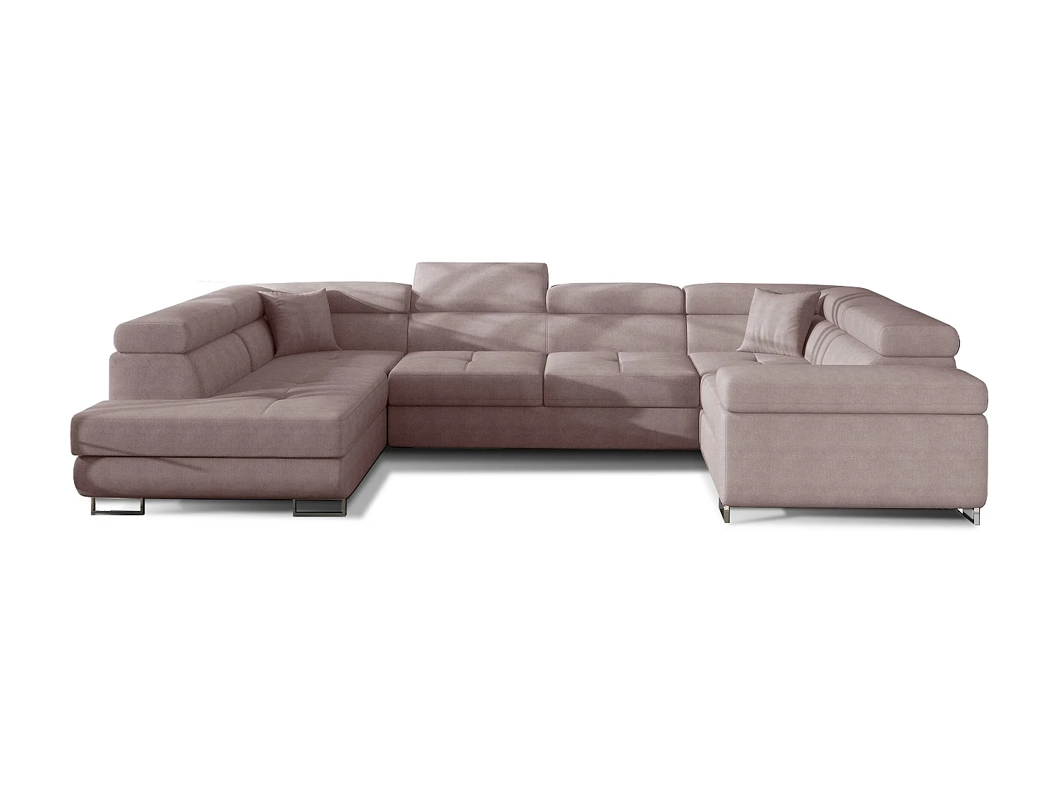 Canapé convertible U gauche tissu rose clair avec coffre de rangement Tovy 340cm