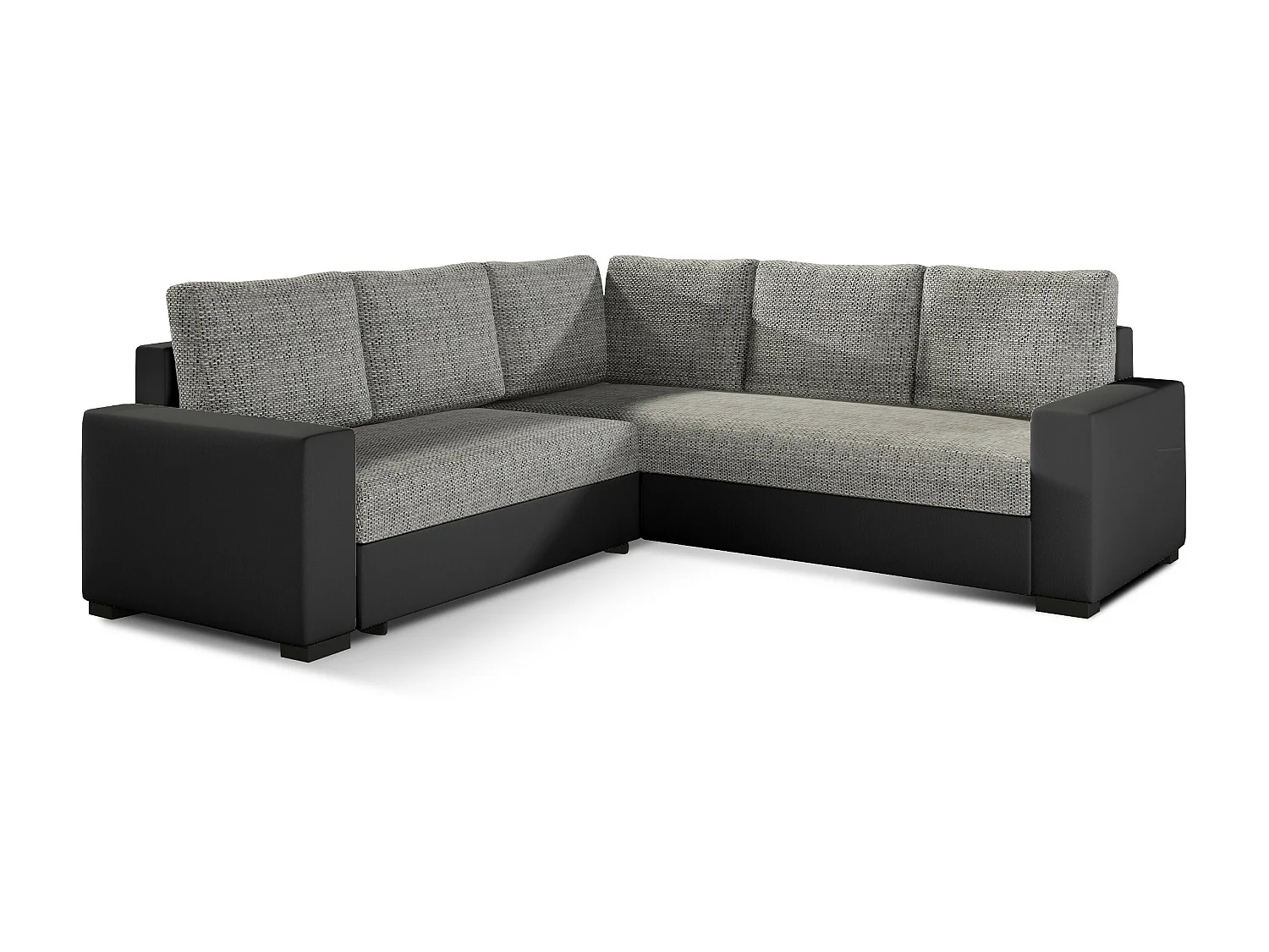 Canapé d'angle convertible simili noir et tissu gris clair chiné Travor 235cm